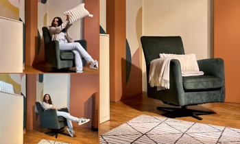 Sie sehen auf den Bilder ein Sessel mit Wippfunktion in grün